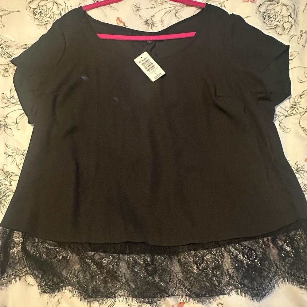 Torrid Black Blouse with Lace - Picture 1 of 3